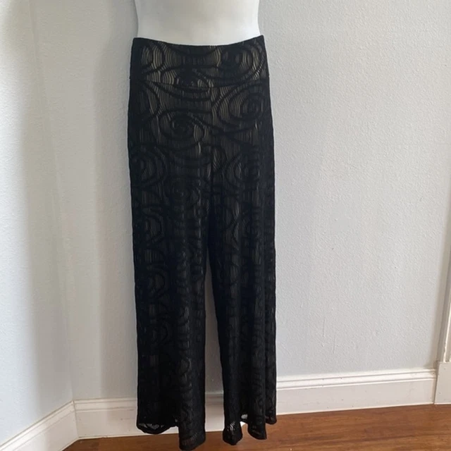 Elana Kattan Black Bohemian Mesh Flowy Boho Wide Leg Pants Size  XL