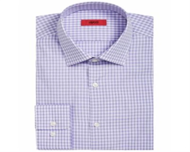 Hugo Boss Men's Mabel Sharp Fit Gingham Dress Shirt Purple Size 17.5