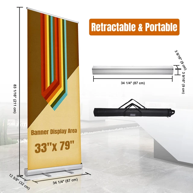 33" x 79" Retractable Roll Up Banner Stand Road Show Display Office Home Film