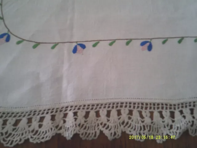 Vintage Cream  Linen Tablecloth  Hand Embroidery And Crochet  112X112Cm  $55