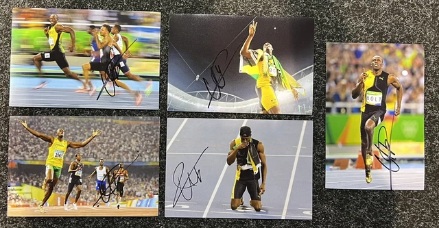 5x Usain Bolt Signed 12x8 Olympics 100m 200m Photos