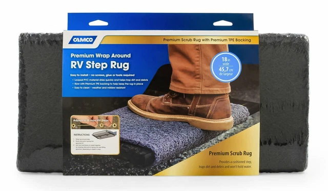 Camco 42962 Entry Step Rug; Wrap Around Hook and Spring; 17-1/2 Inch x 18 Inch