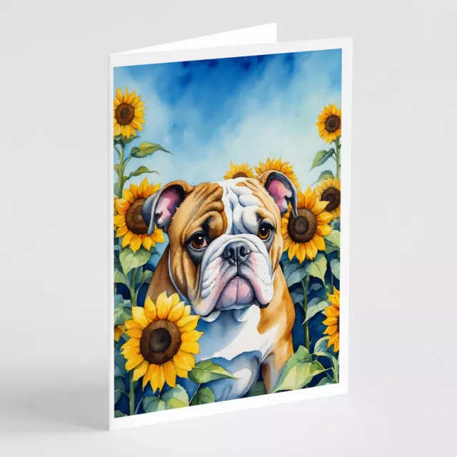 English Bulldog Sunflowers Greeting Cards Envelopes Pack of 8 DAC6072GCA7P