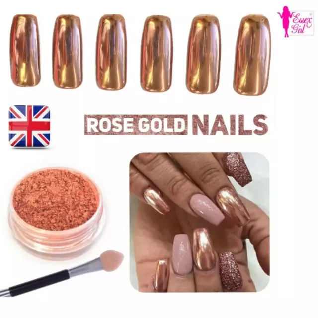 New ROSE GOLD NAILS POWDER Mirror Chrome Effect Pigment Nail Art UK SELLER (U.K.