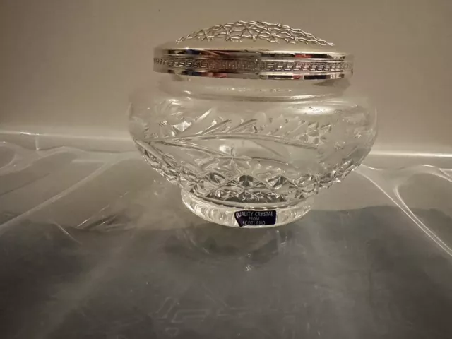 Edinburgh Crystal cut Glass  Posy Rose  bowl  with metal frog insert