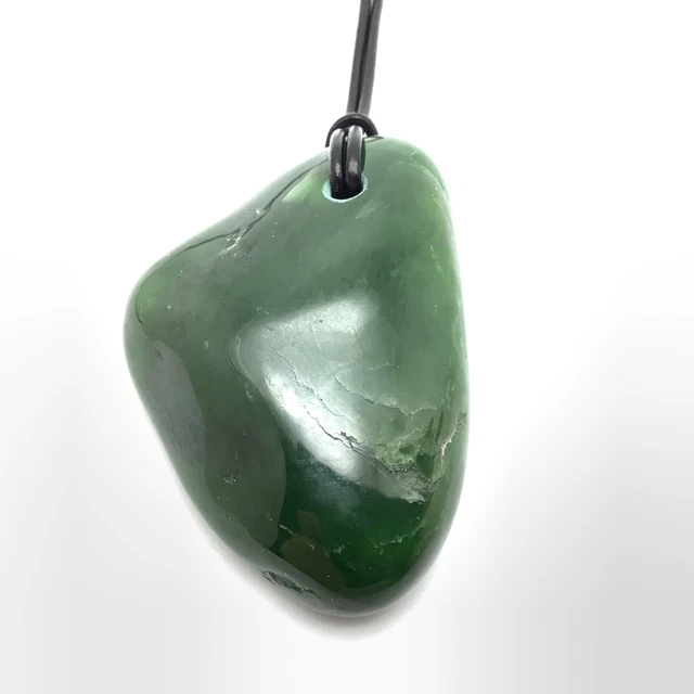 Siberian Nephrite Jade Pebble Pendant Green Stone Necklace Siberia Russia #84