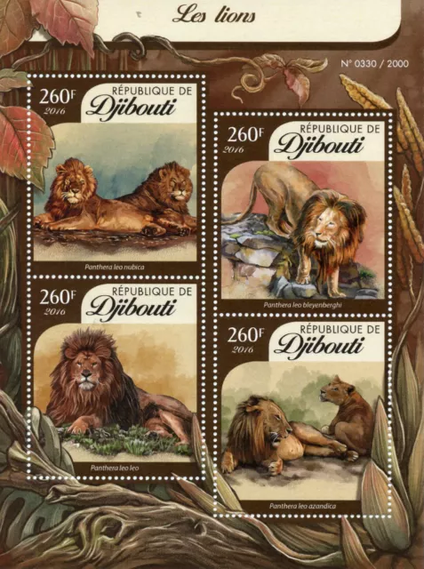 Djibouti 2016 MNH Lions 4v M/S Wild Animals Big Cats Masai Congo African Lion