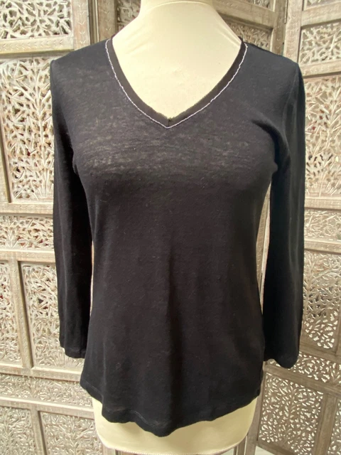 Pull Comptoir Des Cotonniers - Lin Noir, Col V Argenté - Taille 36 - Style Bohème Chic - Parfait état
