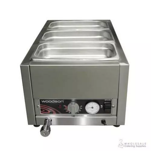 Benchtop Bain Marie 1/1 GN Size Woodson W.BMS11 Warmer with 3x 1/3 100mm Pans