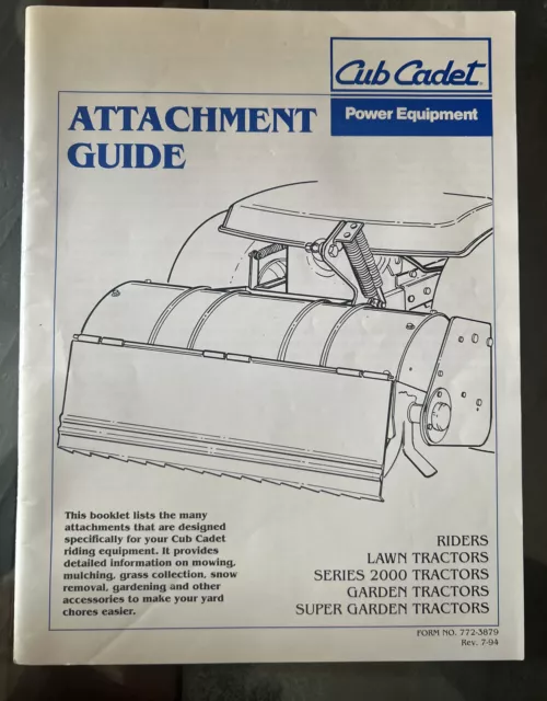 Cub Cadet Attachment Guide Lawn Garden Tractors Operator's Manual Series 2000 ✅