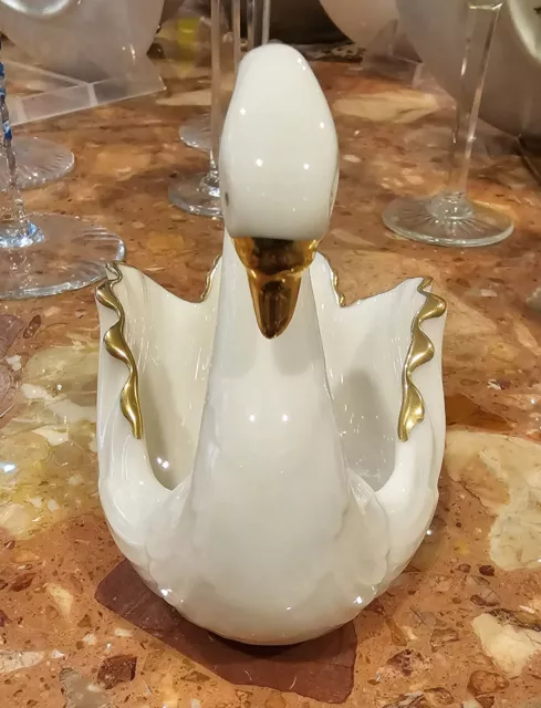 Lenox Porcelain Swan Trinket Dish with 24K Gold Trim