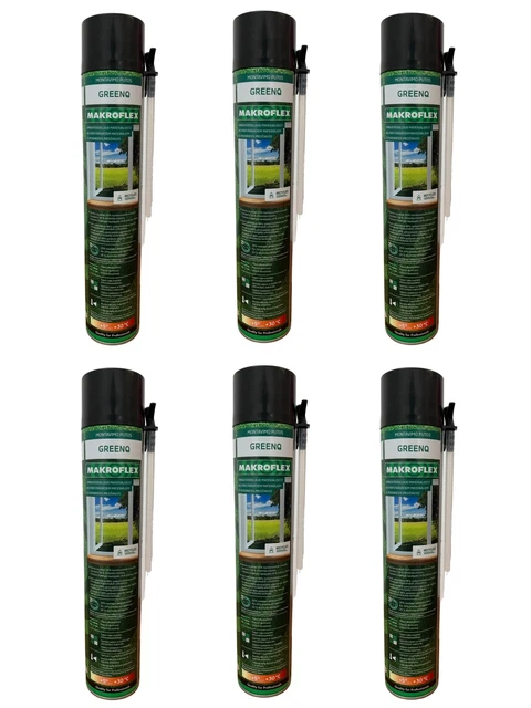 6x Macroflex GreenQ espuma de PU espuma de construcción espuma de montaje espuma de pistola gris 750 ml