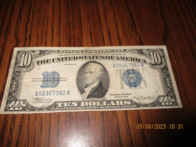 1934 $10 United States Legal Tender Silver Certificate Blue Seal