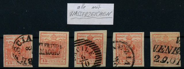 LOMBARDEI-VENETIEN 1850 5MARKEN! Alle mit WASSERZEICHEN! Schönes lot!
