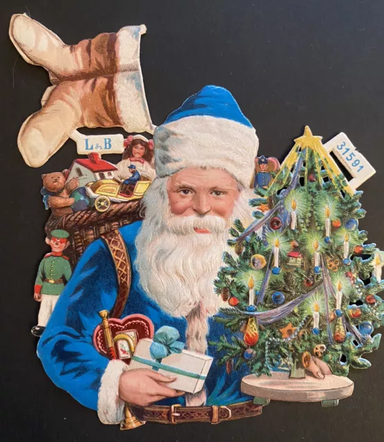 Antique Victorian German Die Cut Santa Claus L&B Blue Coat Christmas Paper Doll