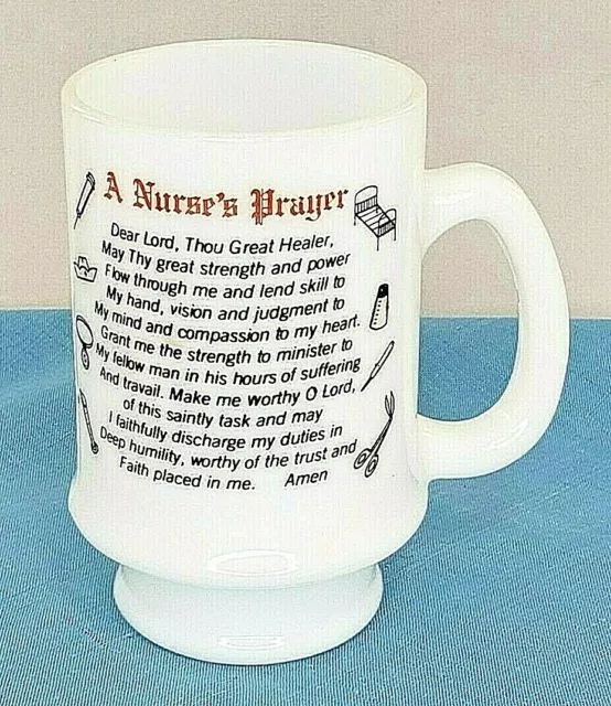 VTG Coffee Mug Cup Nurse's Prayer Milk Glass Footed Medical Hospital Nurse Gift