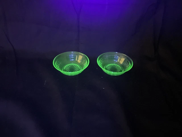 Vintage Uranium Glass Pair of 2 Dessert Bowls