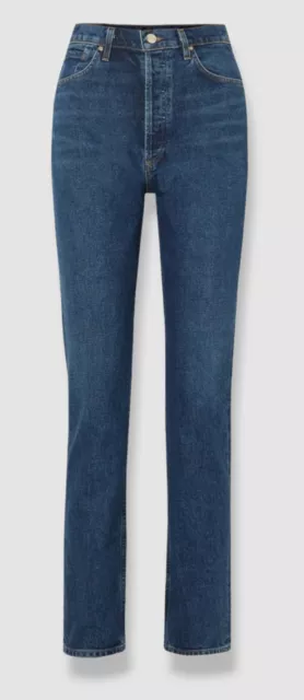$375 Goldsign Women's Blue Ultra High-Rise Slim Straight Jeans Pants Size 24