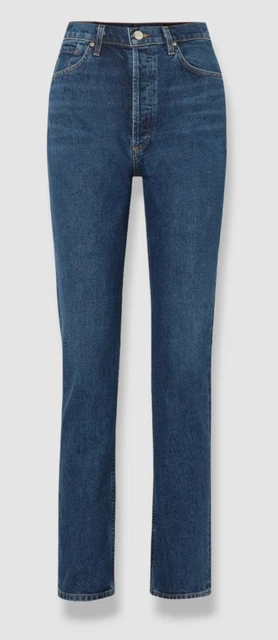$375 Goldsign Women's Blue Ultra High-Rise Slim Straight Jeans Pants Size 24