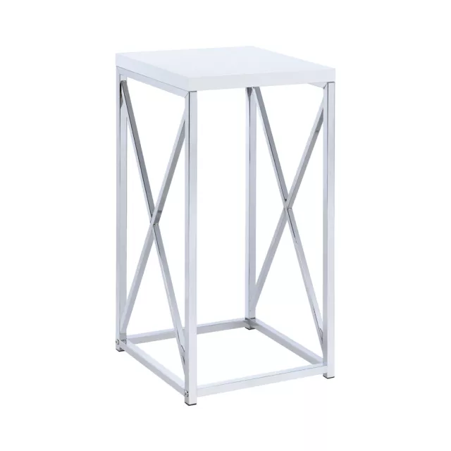 Coaster Accent Table with X-shaped Base Glossy White and Chrome Square