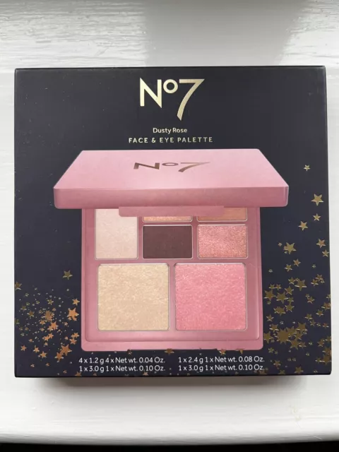 BNIB No7 Dusty Rose Face/Eye Palette (Eyeshadow + Highlighter + Blusher + Brush)