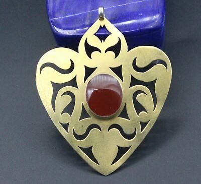Turkmen Tribal Jewelry, Turkmen Silver Carnelian Stone Asyk Heart Shape Pendant,