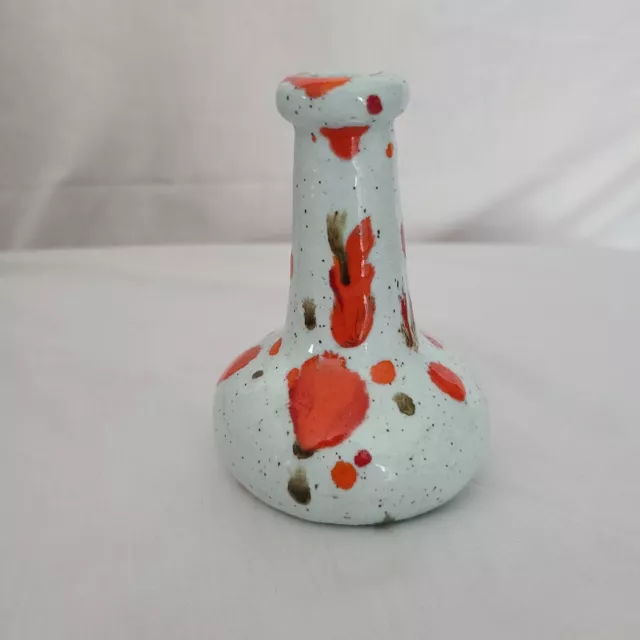 Mid-Century vintage Miniature Art Pottery Vase 4.25" Orange Drip Splatter Glaze