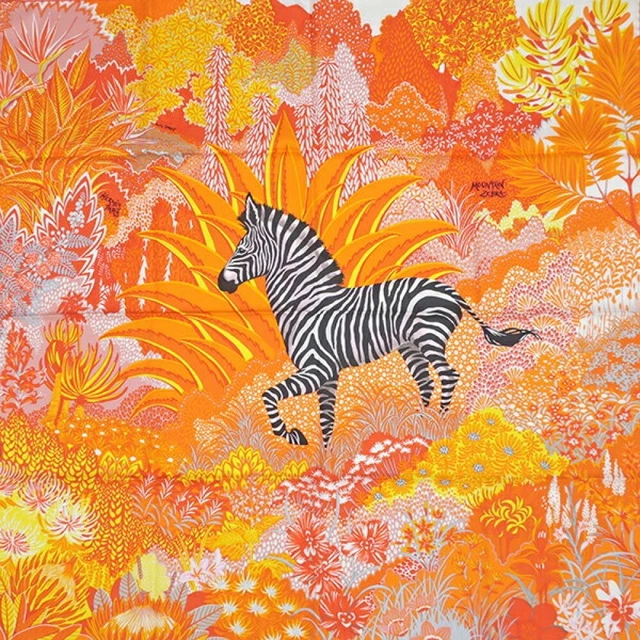 HERMES Scarf Carre 90 MOUNTAIN ZEBRA Orange Yellow Multi w/Box Auth R7463 HERMES Scarf Carre 90 MOUNTAIN ZEBRA Orange Yellow Multi w/Box Auth R7463