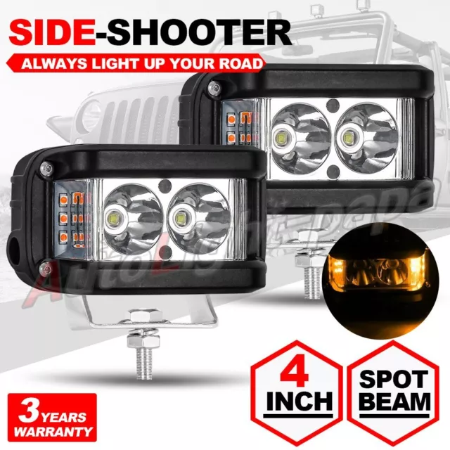 2x 4" Inch Work Cube Side Shooter LED Light Bar Pod White/Amber Strobe Lamps SUV