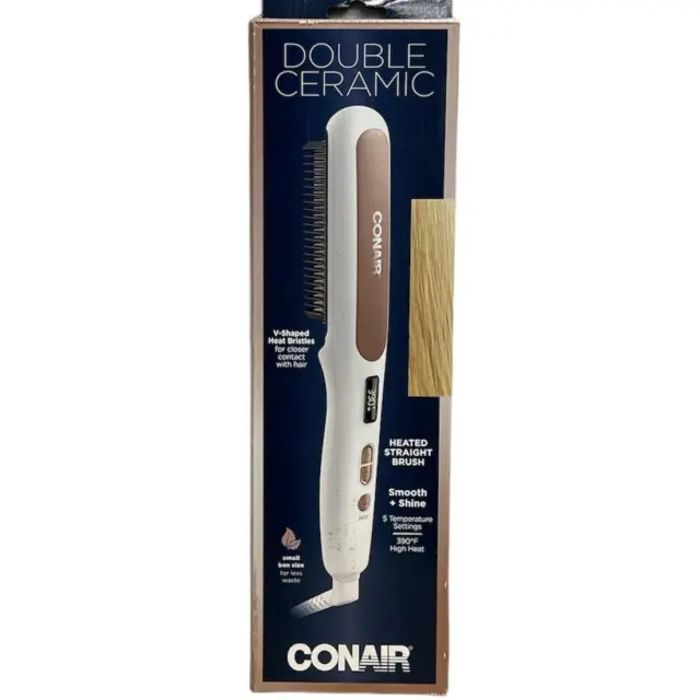 Conair Double Ceramic Hair Styling Brush White Heated Straight Brush