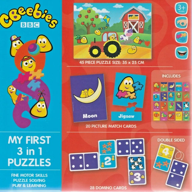 CBEEBIES MY FIRST 3 In 1 Puzzles Jigsaw Picture Match & Domino Age 3