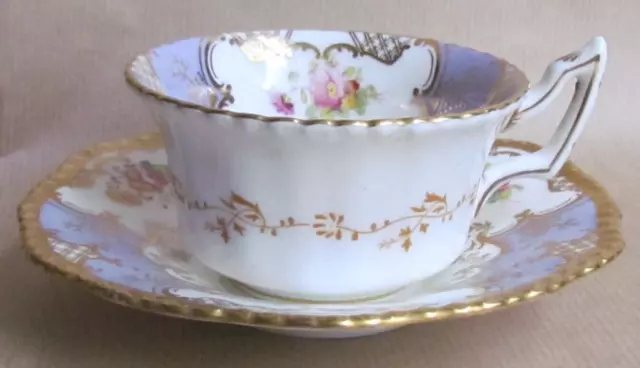 COALPORT CHINA LAVENDER PANEL BATWING PATTERN TEA CUP AND SAUCER C1910 (Ref9465)