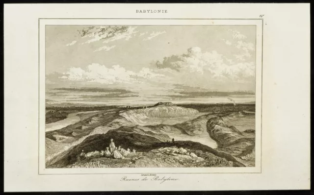 1852 Engraving: View of the Ruins of Babylon - Babylon - Mesopotamia - Iraq