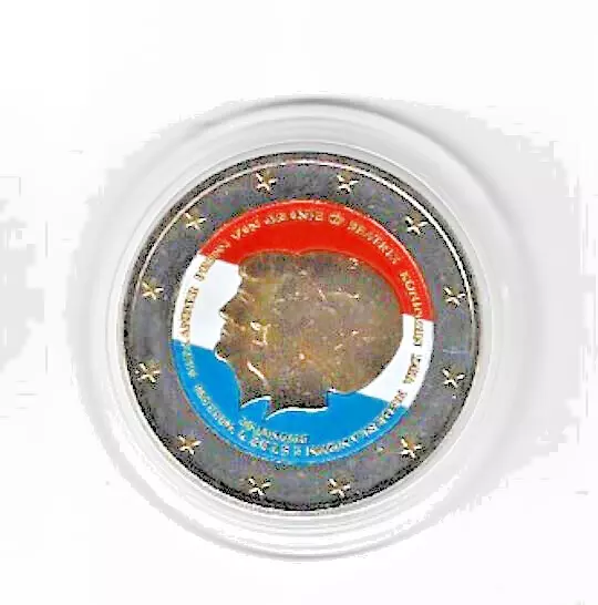 Netherlands Throne Change 2013 Colored Coloured Coin + Partly Gold Plated