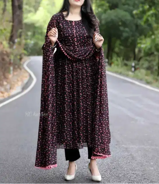 Abito indiano Kurta Palazo Dupatta etnico salwar Kameez anarkali da donna