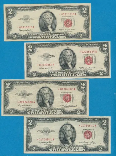 4-$2.00 1953/63 Mixed Star Red Seal United States Notes  Attractive Vf Or Better