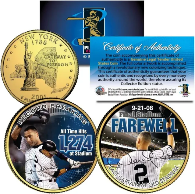 Derek Jeter Yankee Stadium Farewell NY State Quarters 2-Coin Set 24K Gold Plated