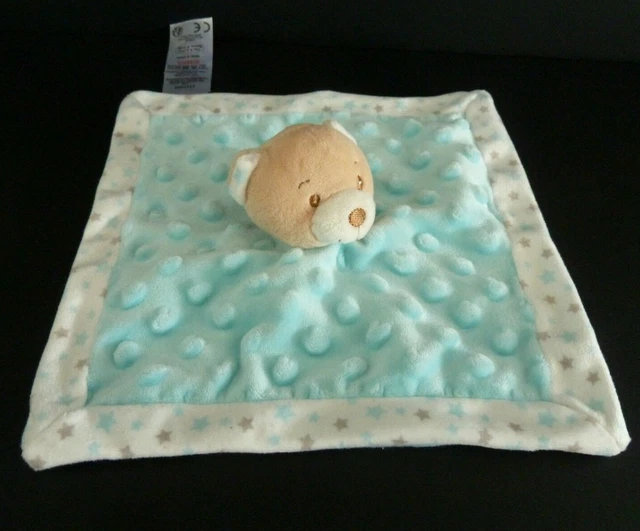 1. Doudou Plat Tomkids Tom Kiddy Bisous D'ange Ours Bleu Blanc Etoile Flocon