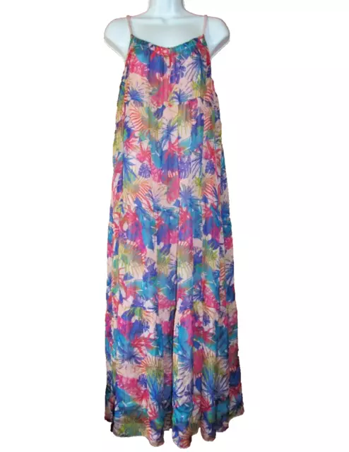 ELENA BALDI Italy Blush Silk Blend Floral Lined Boho Tiered Maxi Dress size XL