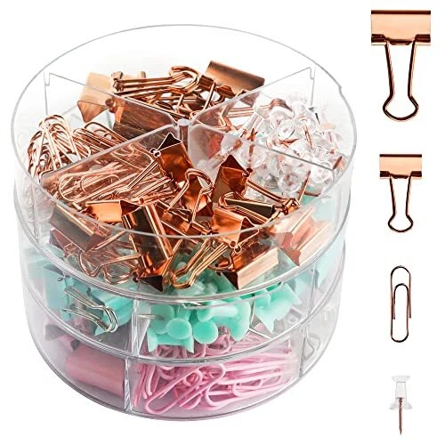 Small Binder Clips and Paper Clips Push Pins Tacks Set, Total 216 Pcs Office