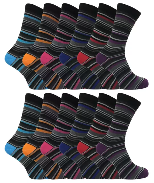 Sock Snob - 12 Pack Value Multipack Mens Cotton Striped Patterned Socks