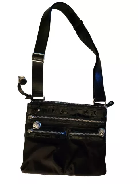 BRIGHTON Billie Crossbody  Shoulder Handbag Bag Black  Brown Croc Trim EUC Purse