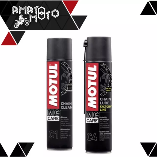 Kit de Nettoyage Chaîne Moto Dégraissage Motul C1 + C4 Graisse Lubrifiant Spray