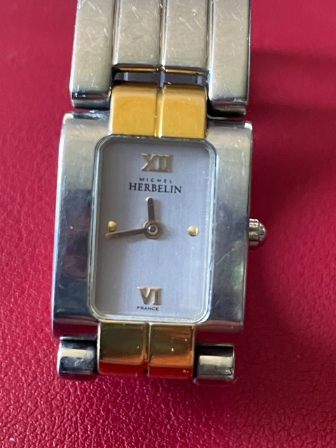 Montre Femme Michel Herbelin Paris - Quartz, Acier Doré/argenté, Cadran Blanc Hexagonal - Occasion