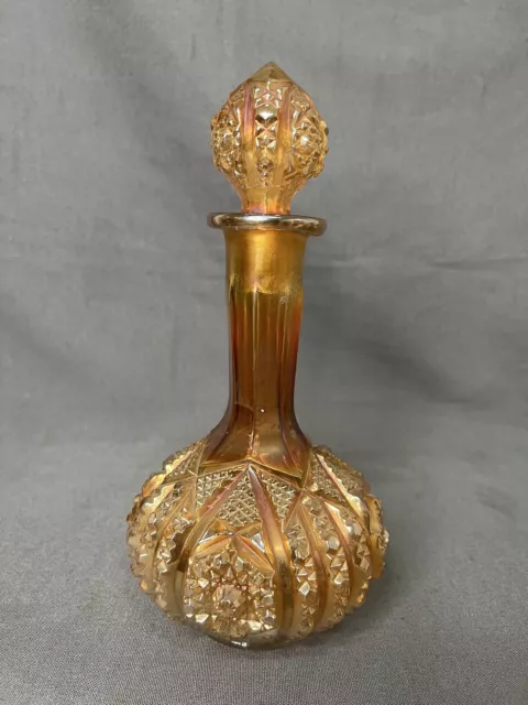 Vintage Imperial Octagon Marigold Carnival Glass Decanter Vase USA