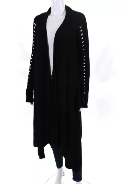 Rick Owens Womens Open Knit Sleeve Long Cashmere Cardigan Sweater Black Medium 2