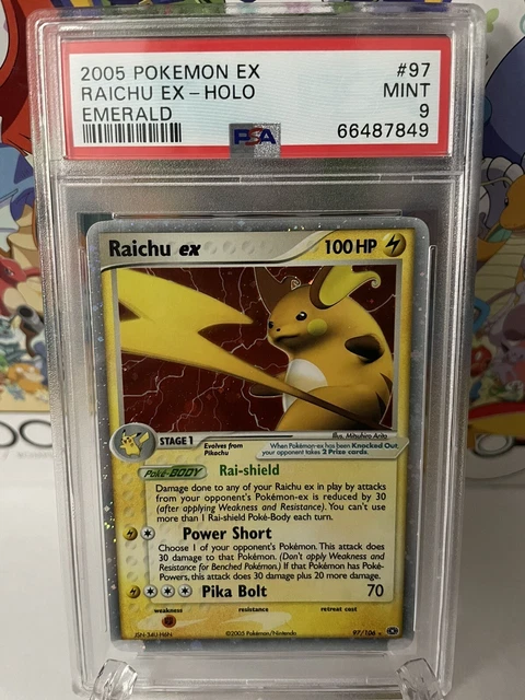 PSA 9 Holo Rare RAICHU EX Emerald 2005 Pokemon Card 97/106 Mint Slab