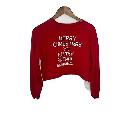 Official Home Alone Merry Christmas Ya Filthy Animal Cropped Sweatshirt Large