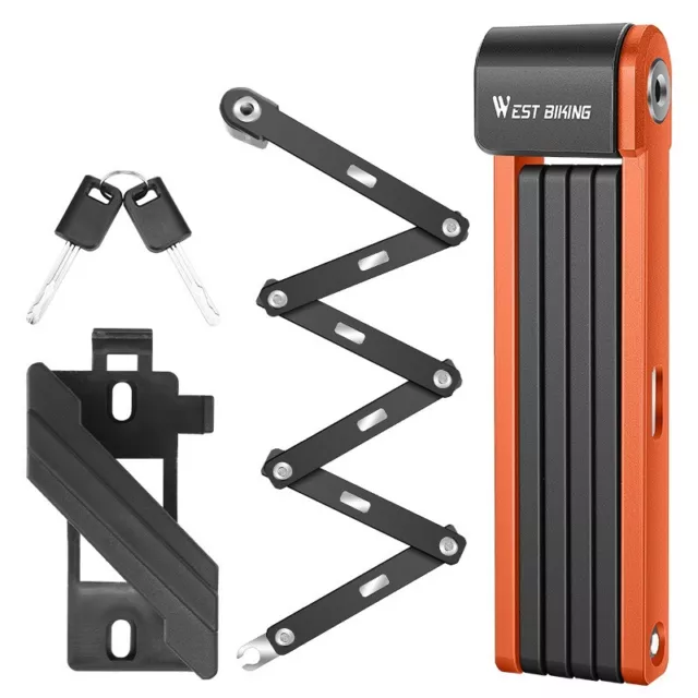 WEST BIKING Mini Anti-theft Alloy Steel Foldable Bike Security Lock 2Keys Orange