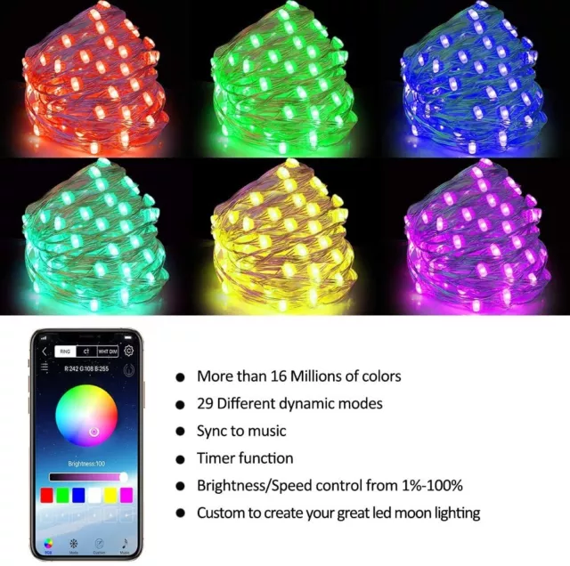 2022 Xmas Tree RGB LED Light Bluetooth Smart Remote App Control Fairy String